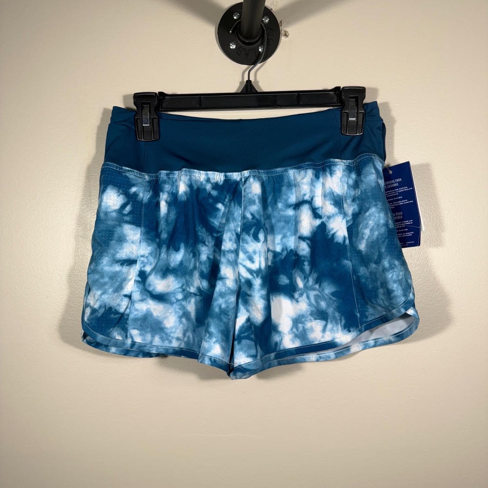 Champion Womens‎ Running Shorts Blue White Tie Dye Double Dry Athletic wear